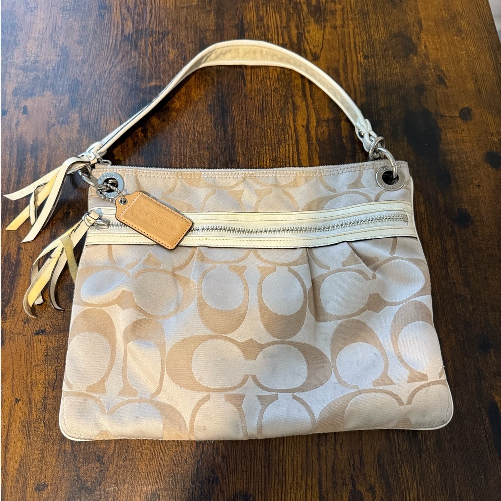 Coach Tan Shoulder Bag with Signature Monogram